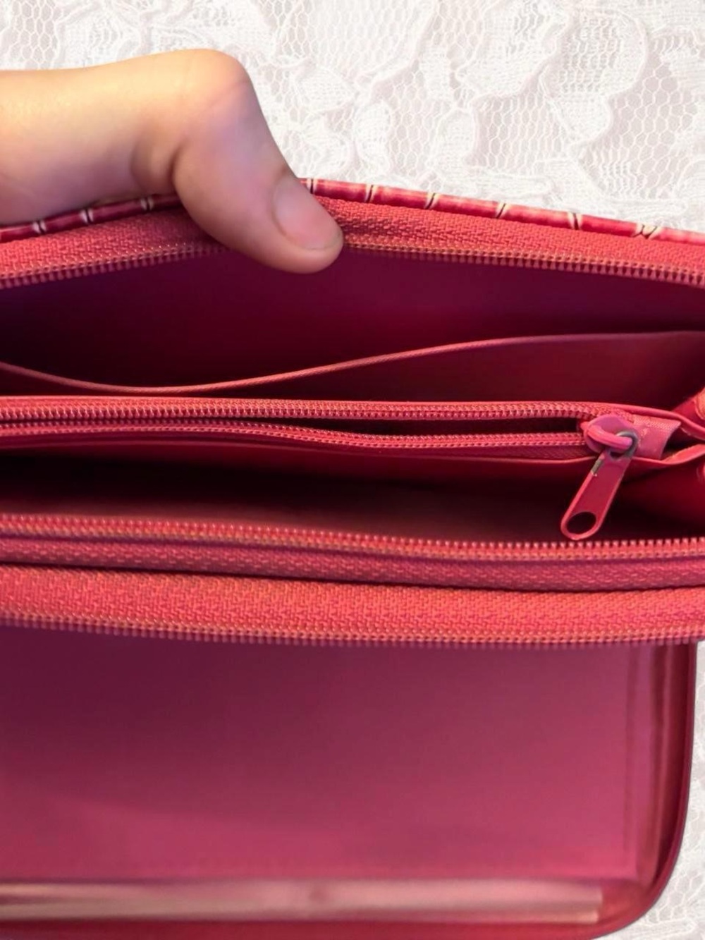 Pink Croc-Embossed Zip Wallet with Gold Rings - Picture 3 of 5